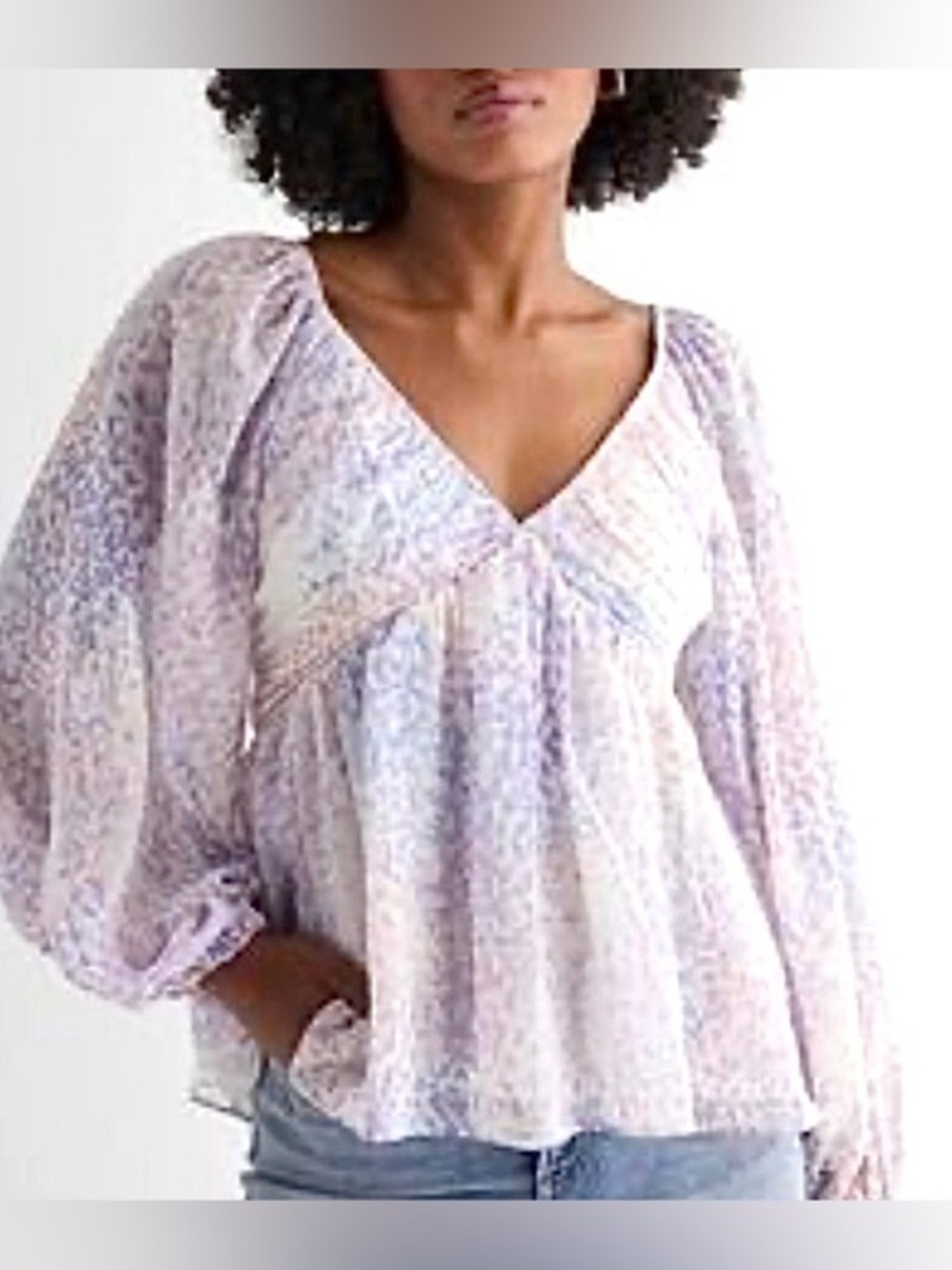 Express Sheer Lined Pastel Multi Mini Leaf-Pattern Flowing Blouse - Medium